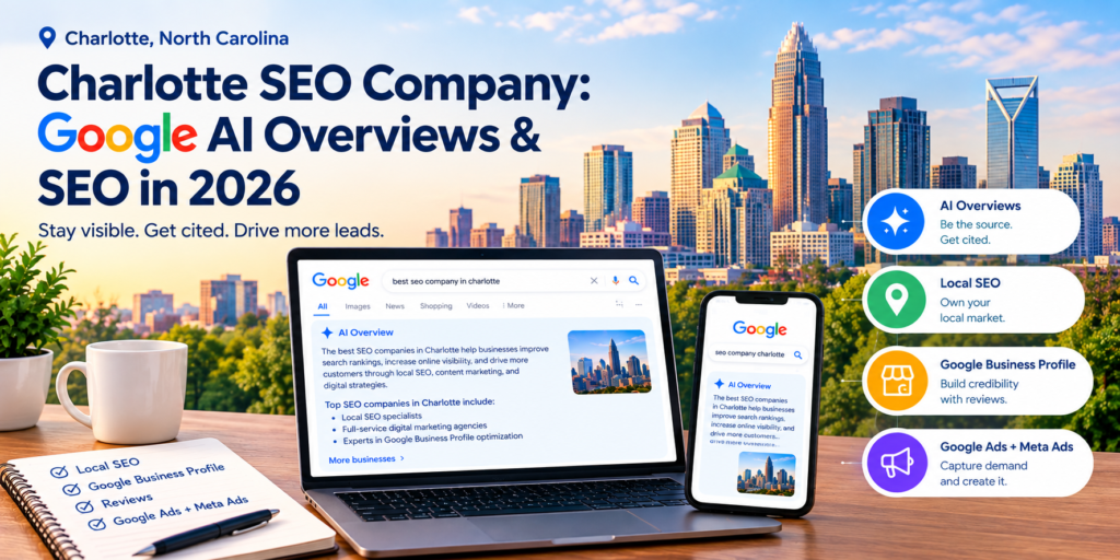 Charlotte skyline with Google AI Overview search results